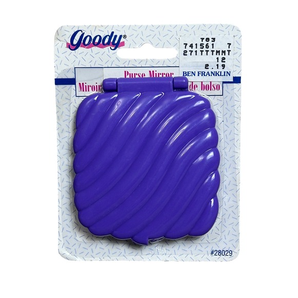 Vintage Goody Purple Purse Mirror Compact Double Sided New on Card 90s - Picture 2 of 5